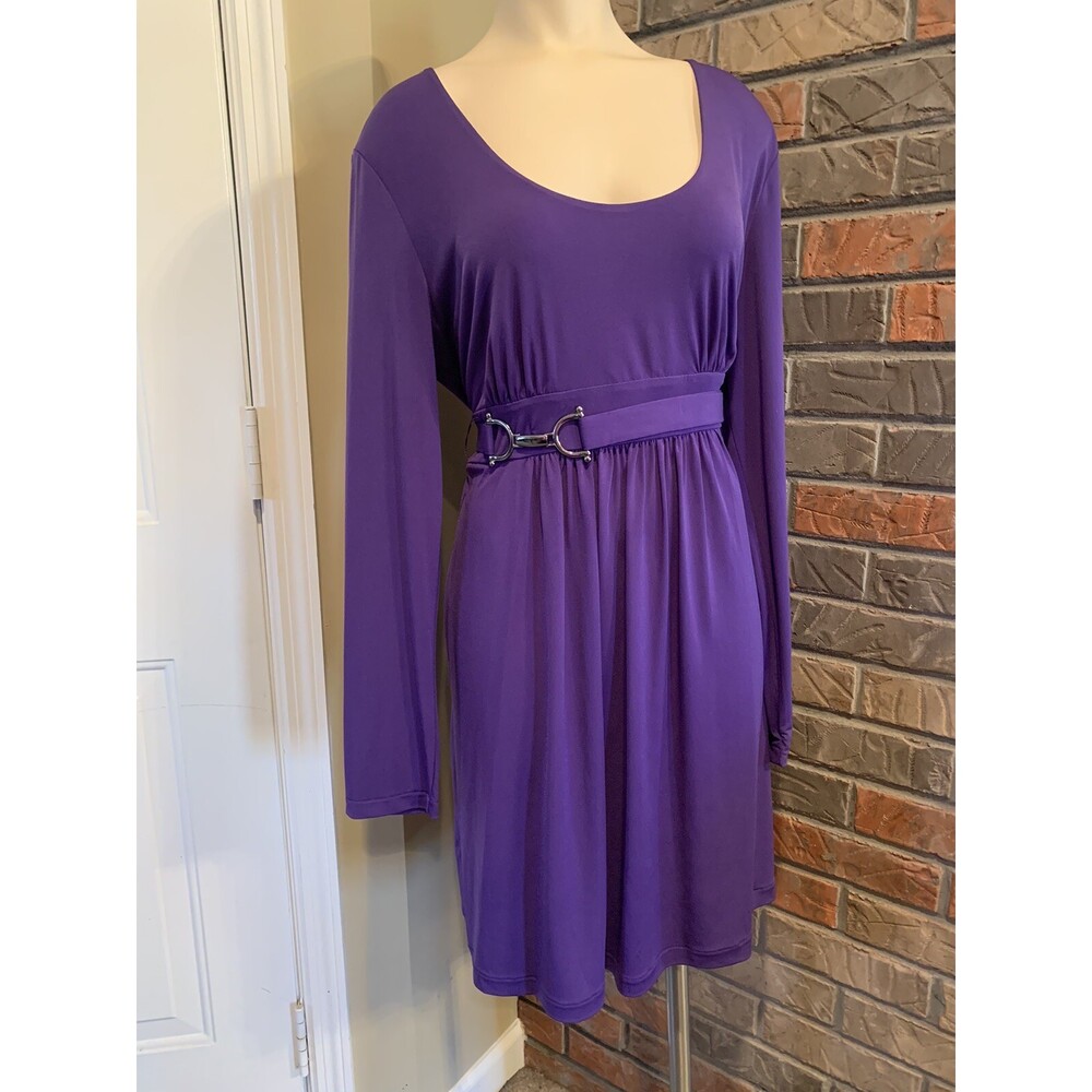 Daisy Fuentes Belted Purple Above the Knee Dress Size L